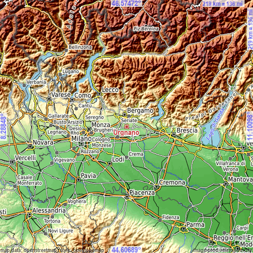 Topographic map of Urgnano