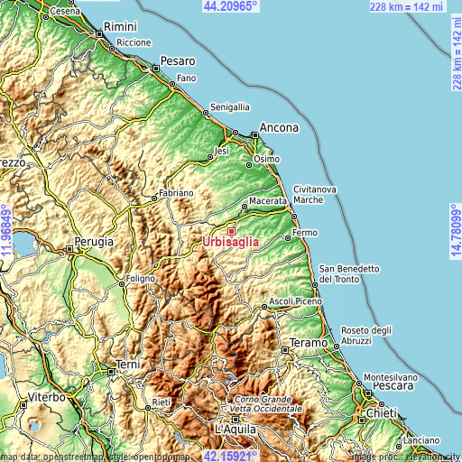 Topographic map of Urbisaglia