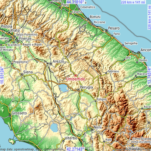 Topographic map of Umbertide