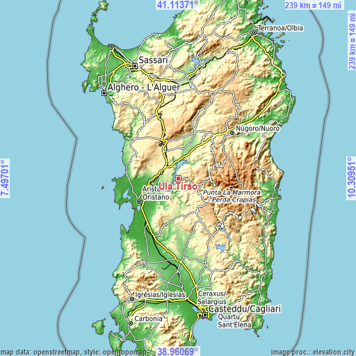 Topographic map of Ulà Tirso