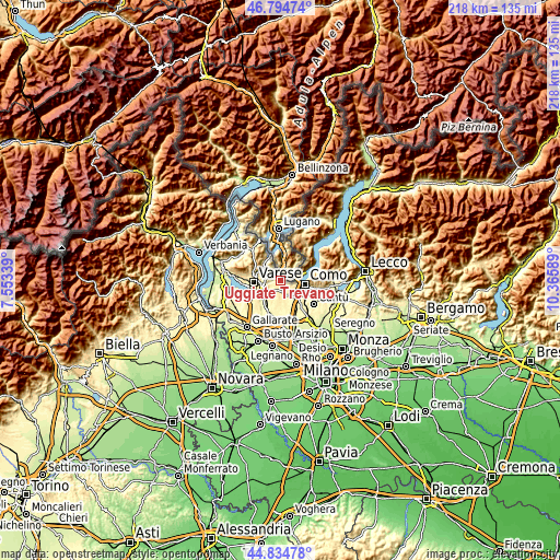 Topographic map of Uggiate Trevano