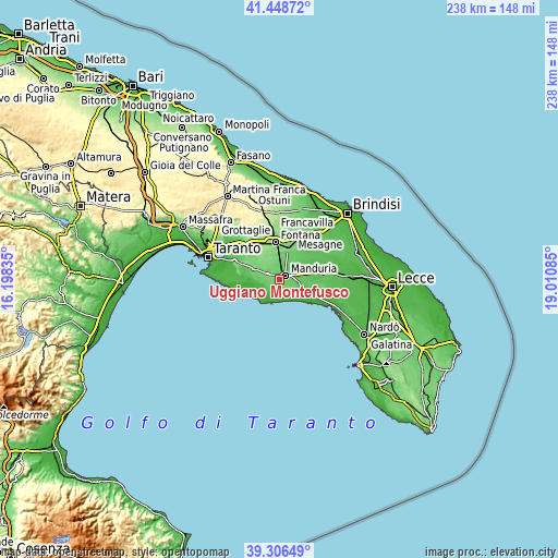 Topographic map of Uggiano Montefusco