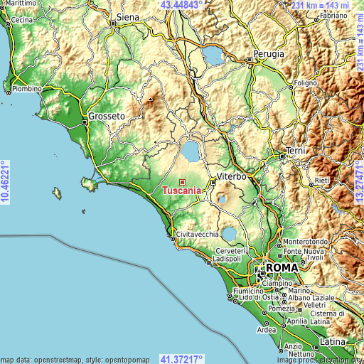 Topographic map of Tuscania