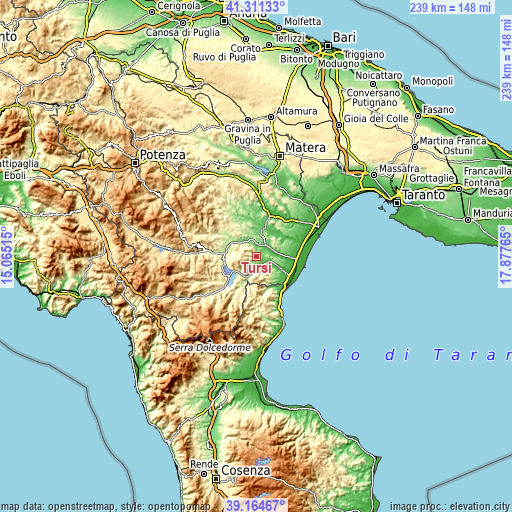 Topographic map of Tursi