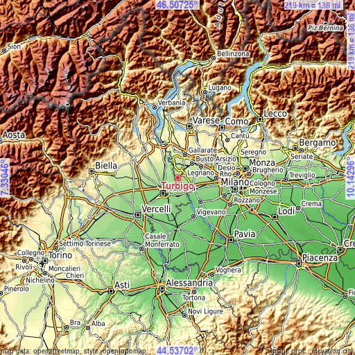 Topographic map of Turbigo