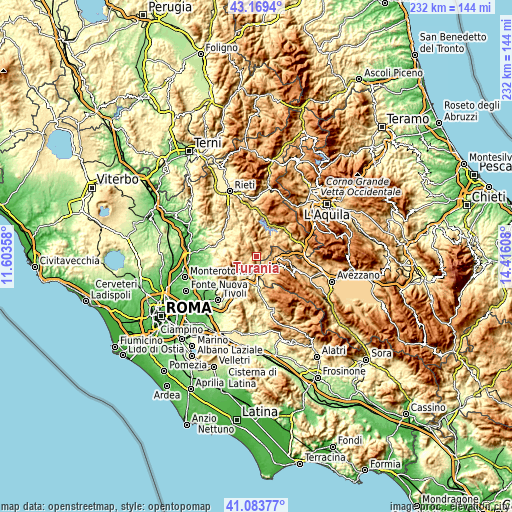 Topographic map of Turania