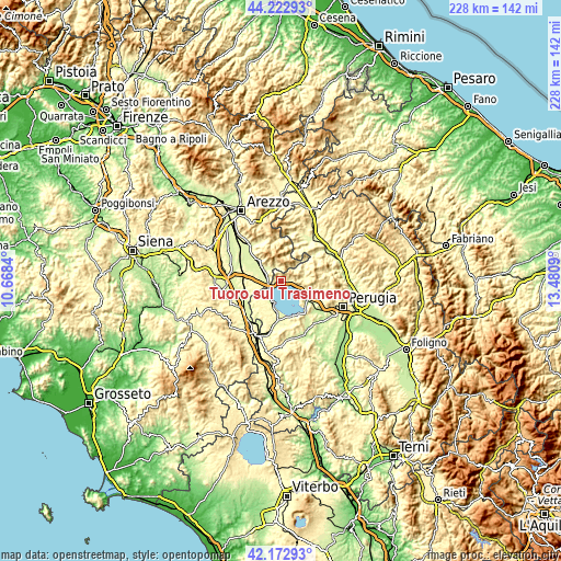 Topographic map of Tuoro sul Trasimeno