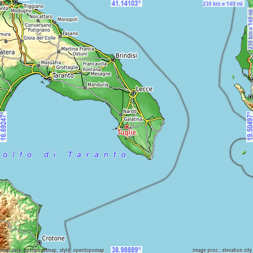 Topographic map of Tuglie