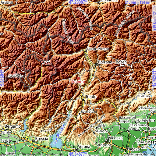 Topographic map of Tuenno