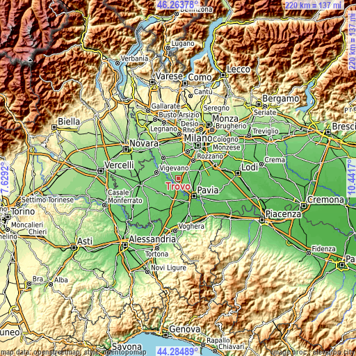 Topographic map of Trovo