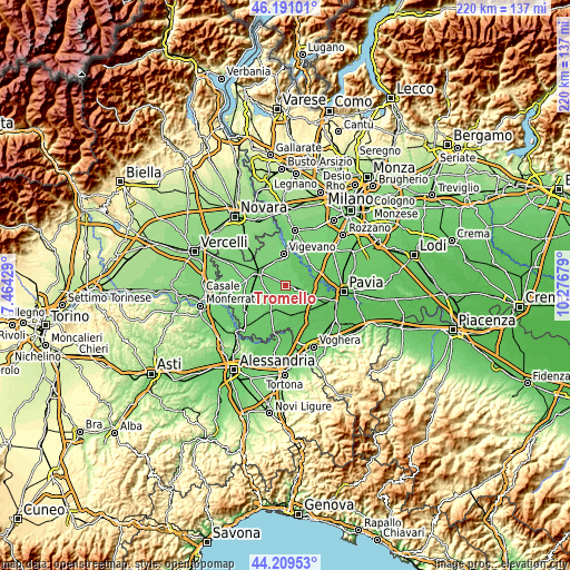 Topographic map of Tromello