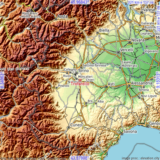 Topographic map of Trofarello