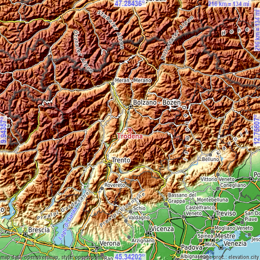 Topographic map of Trodena