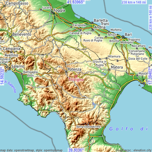 Topographic map of Trivigno