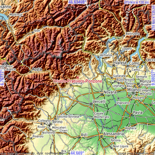 Topographic map of Trivero-Prativero-Ponzone