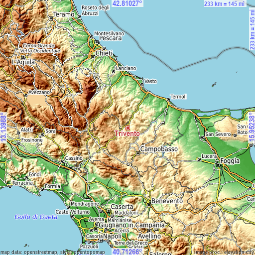 Topographic map of Trivento