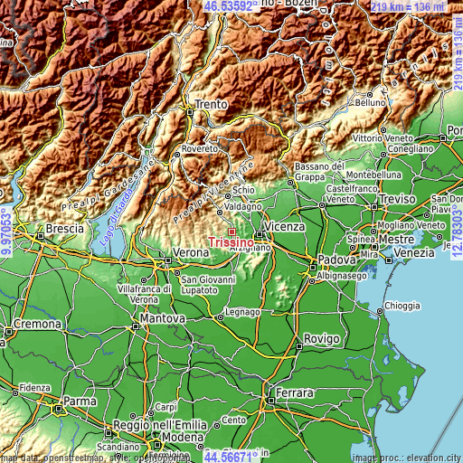 Topographic map of Trissino