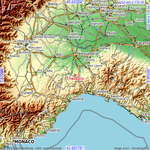 Topographic map of Trisobbio