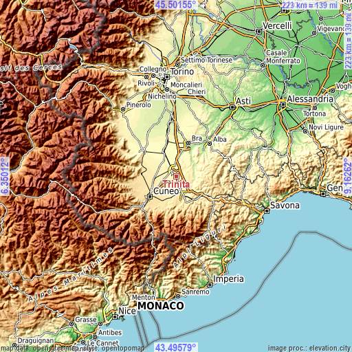 Topographic map of Trinità