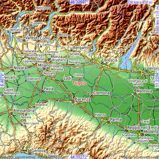 Topographic map of Trigolo