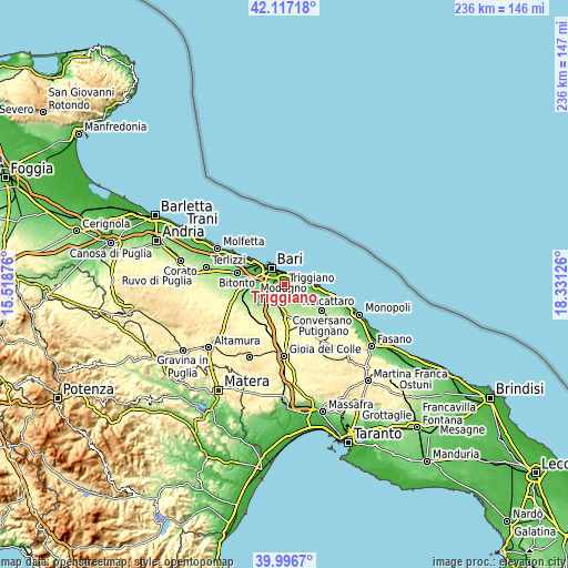 Topographic map of Triggiano