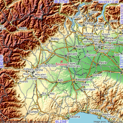 Topographic map of Tricerro