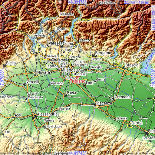 Topographic map of Tribiano