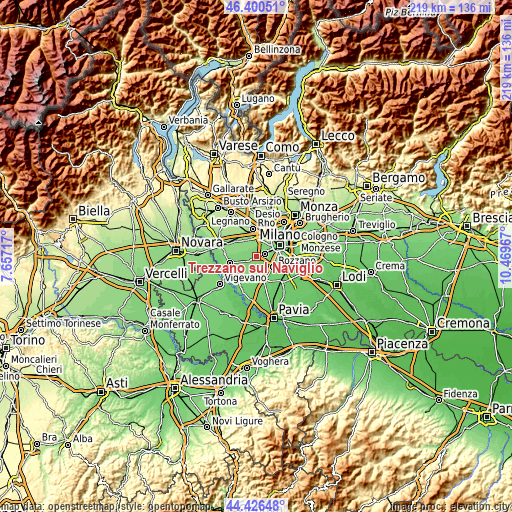 Topographic map of Trezzano sul Naviglio