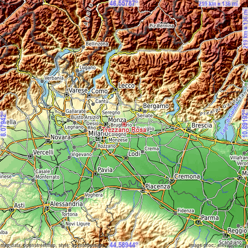 Topographic map of Trezzano Rosa