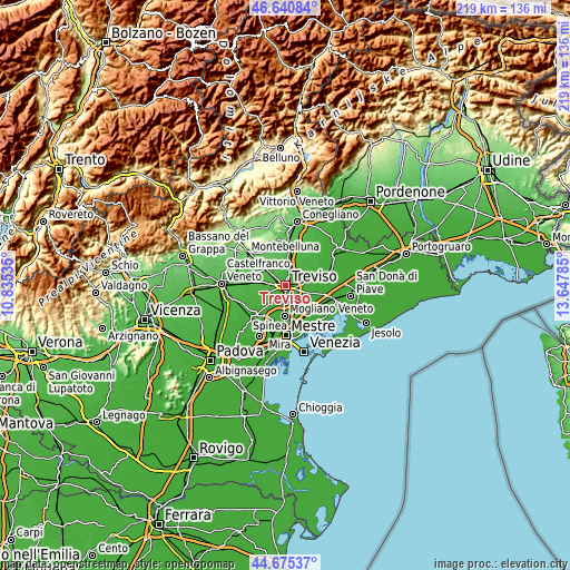 Topographic map of Treviso