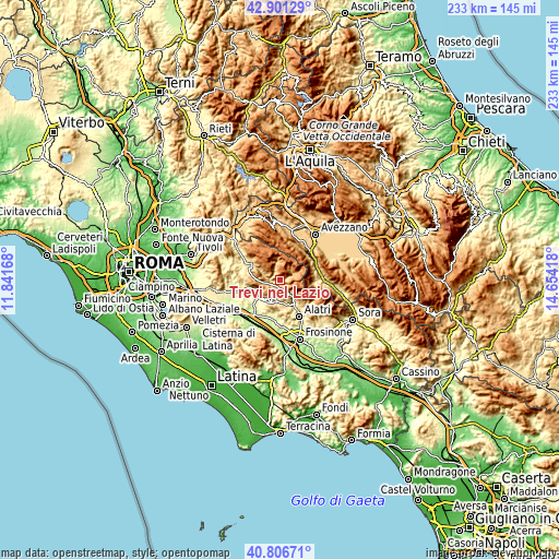 Topographic map of Trevi nel Lazio