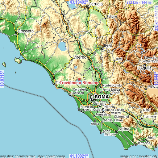 Topographic map of Trevignano Romano