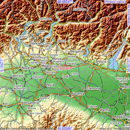 Topographic map of Treviglio