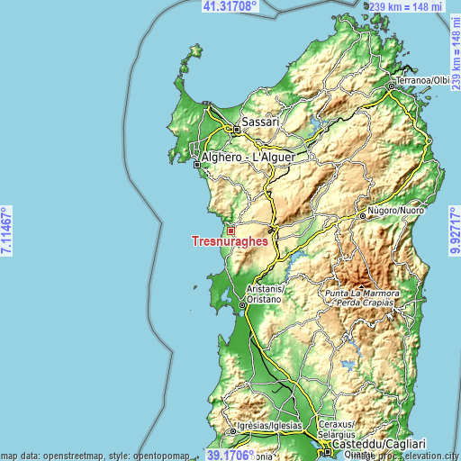 Topographic map of Tresnuraghes