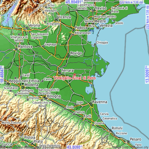 Topographic map of Tresigallo-Final di Rero