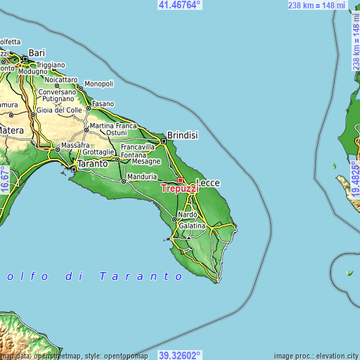 Topographic map of Trepuzzi