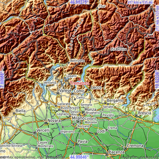 Topographic map of Tremezzo