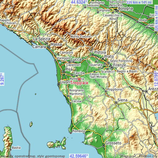 Topographic map of Treggiaia