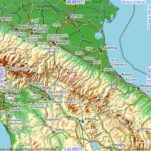 Topographic map of Tredozio