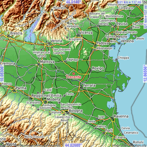 Topographic map of Trecenta