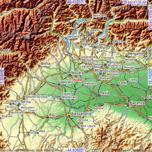 Topographic map of Trecate