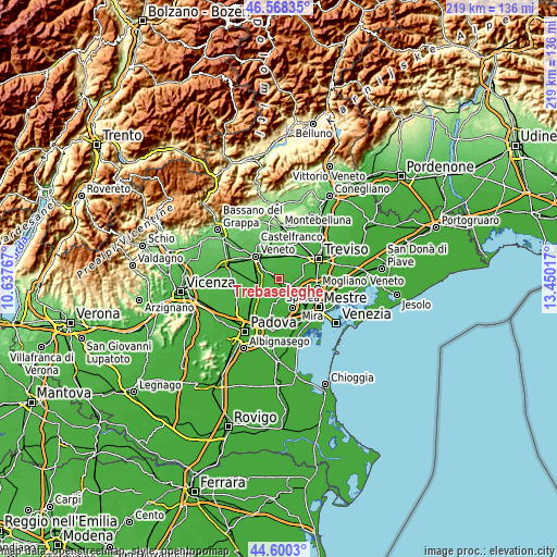 Topographic map of Trebaseleghe