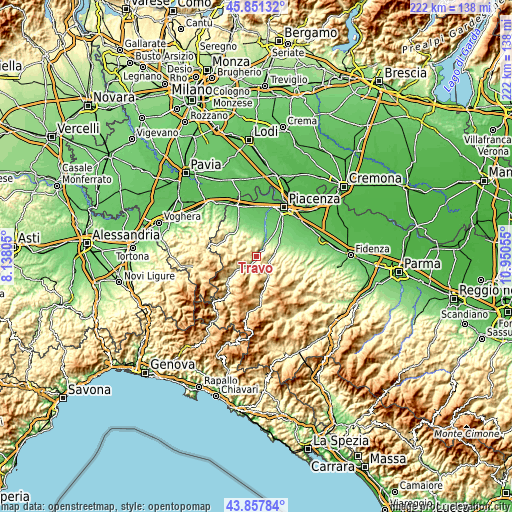 Topographic map of Travo