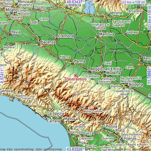 Topographic map of Traversetolo