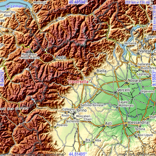 Topographic map of Traversella