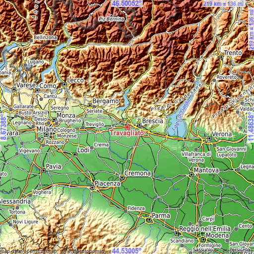 Topographic map of Travagliato