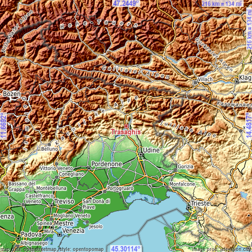 Topographic map of Trasaghis