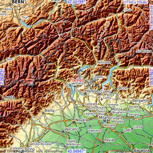 Topographic map of Trarego