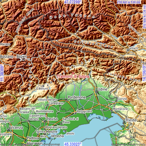 Topographic map of Tramonti di Sopra