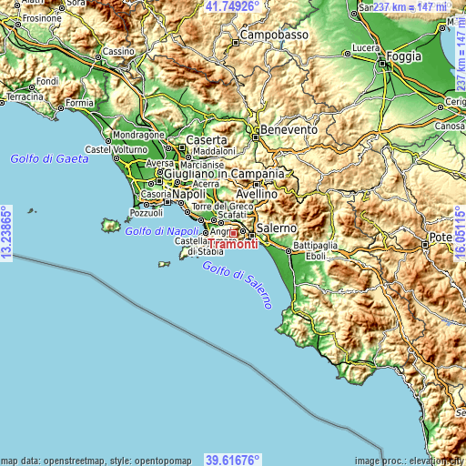 Topographic map of Tramonti
